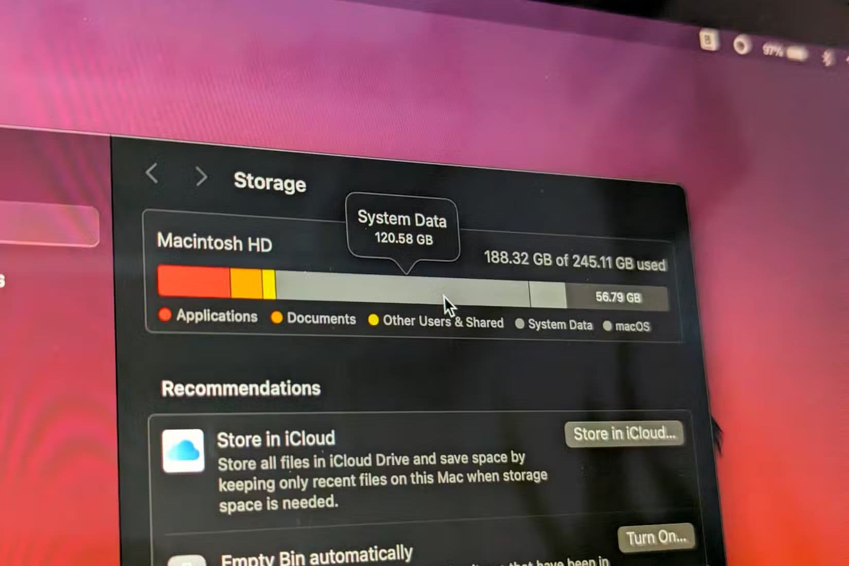 the-system-data-setting-in-macos طرق فعّالة لاستعادة مساحة القرص على جهاز Mac دون حذف ملفاتك الأساسية