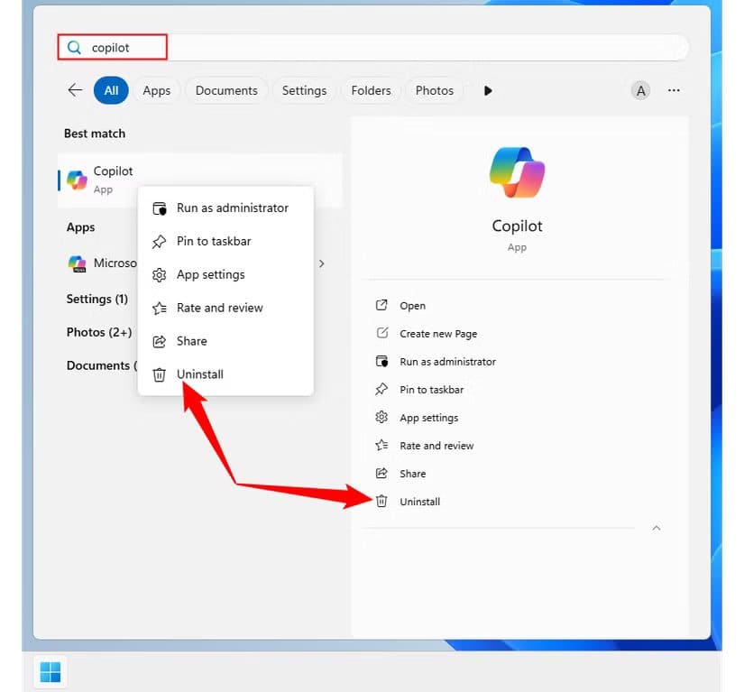 uninstalling-copilot-from-windows-11 طرق بسيطة لإصلاح أكثر مشاكل Windows 11 المزعجة