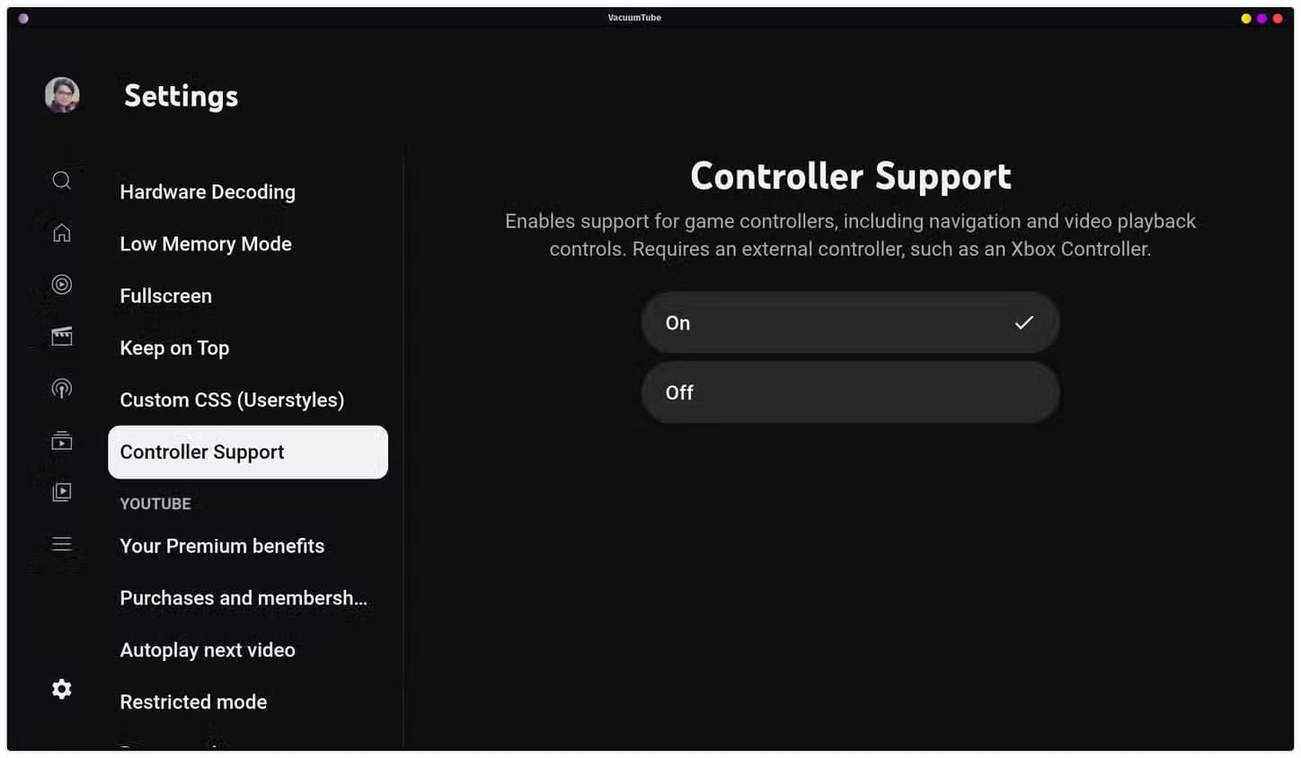 vacuumtube-setting-enabling-controller-support أفضل 7 تطبيقات Flatpak لمستخدمي لينُكس