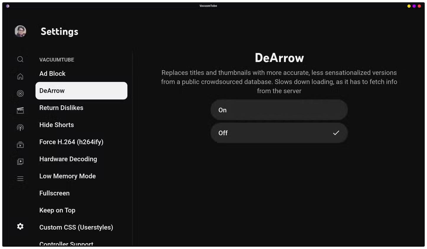 vacuumtube-setting-that-makes-youtube-thumbnails-less-distracting أفضل 7 تطبيقات Flatpak لمستخدمي لينُكس