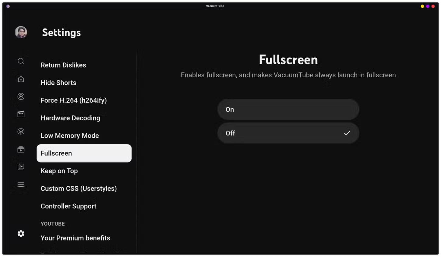 vacuumtube-setting-to-enable-full-screen-console-like-youtube-experience أفضل 7 تطبيقات Flatpak لمستخدمي لينُكس