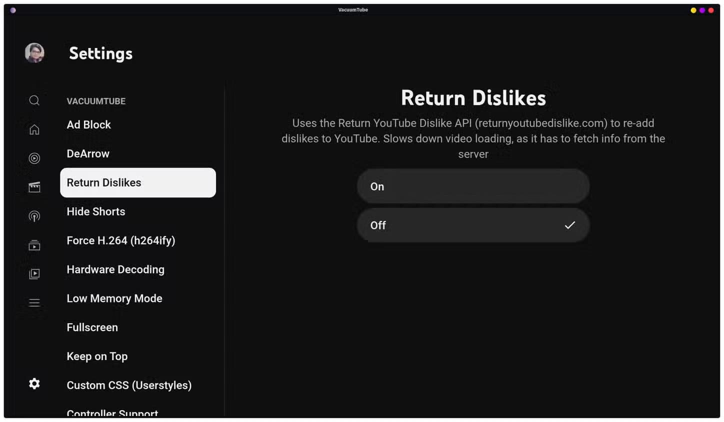 vacuumtube-setting-to-return-dislike-count أفضل 7 تطبيقات Flatpak لمستخدمي لينُكس