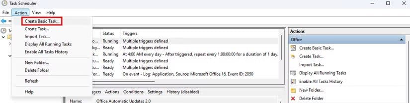 windows-task-scheduler-showing-action-menu أدوات مخفية في ويندوز تمنحك تحكمًا أكبر وتجربة استخدام أفضل