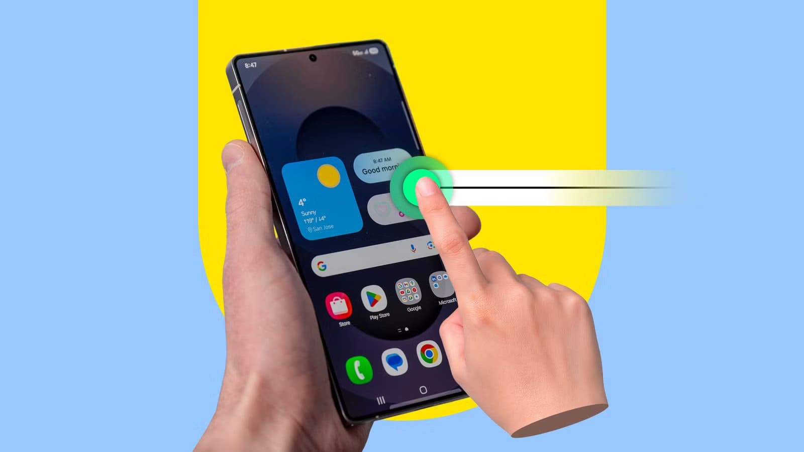 a-hand-holding-a-samsung-galaxy-phone-while-another-hand-performs-a-sideways-swipe-gesture-on-the-screen حركات لمس فعالة تجعل واجهة سامسونج تبدو أسرع وأكثر سلاسة
