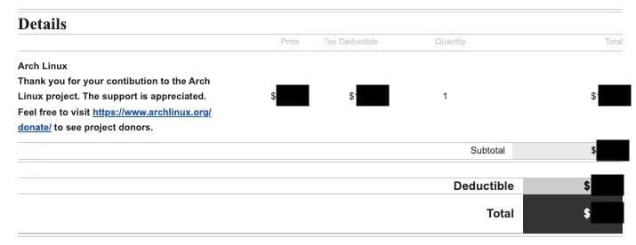 a-recipt-for-an-arch-linux-donation أسباب تدفع مستخدمي Linux لاختيار النسخ المدفوعة لتحقيق تجربة أفضل