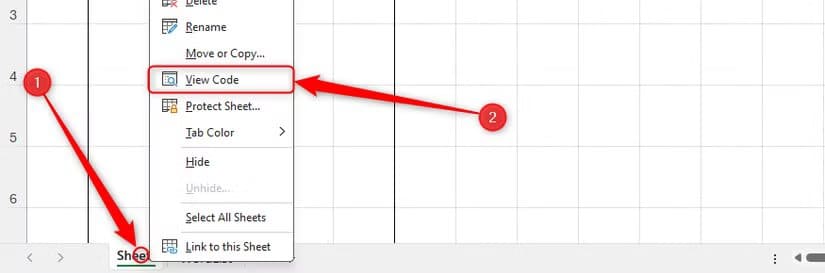 an-excel-worksheet-tab-s-right-click-menu-is-expanded-and-view-code-is-selected طريقة ابتكار ألعاب كلمات تفاعلية داخل Excel باستخدام أدواته الذكية