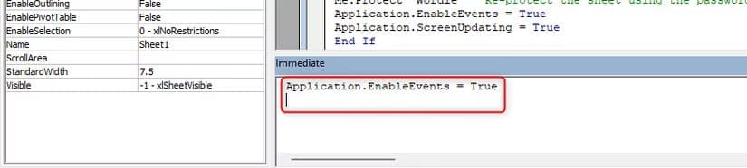 application-enableevents-true-is-typed-into-excel-s-vba-immediate-window-1 طريقة ابتكار ألعاب كلمات تفاعلية داخل Excel باستخدام أدواته الذكية