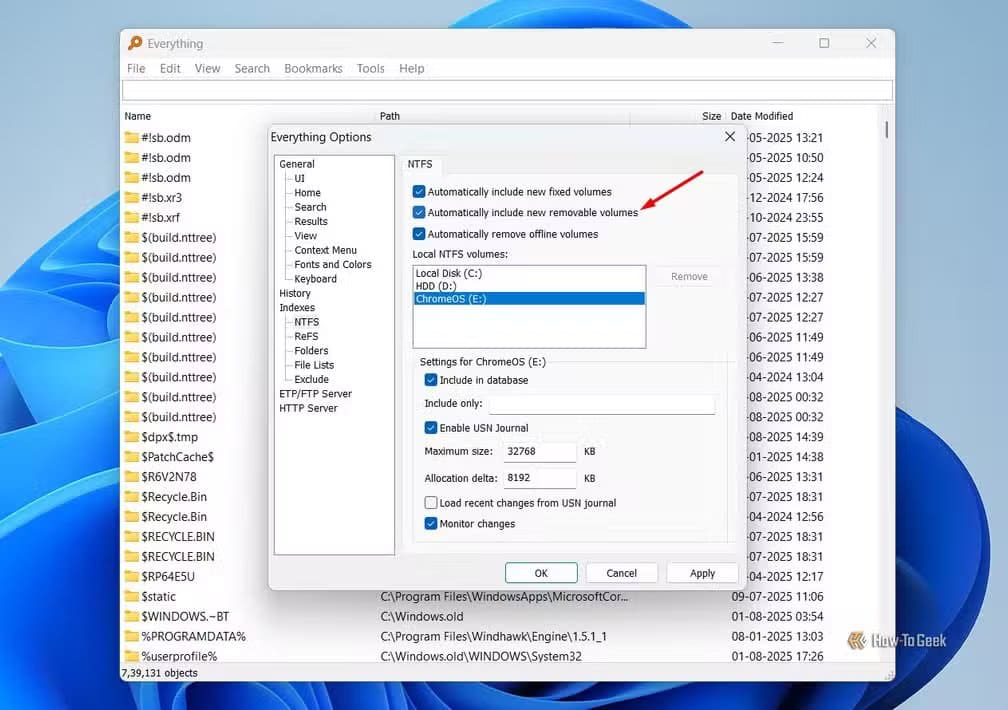 automatically-include-new-removable-volumes-box-in-the-everything-app-1 أفضل بدائل البحث في Windows لتسريع العثور على الملفات وتحسين الإنتاجية