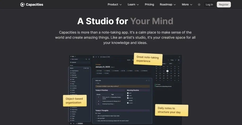 capacities-1024x531-1 أفضل أدوات إدارة المعرفة المفتوحة المصدر كبدائل قوية لتطبيق Obsidian