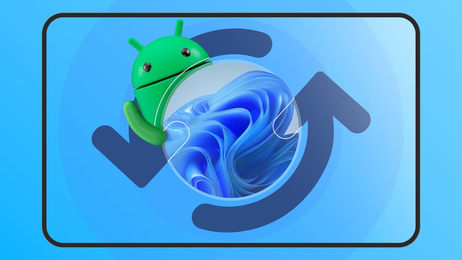 illustration-of-the-android-mascot-hugging-a-circular-windows-11-logo-inside-a-large-sync-icon-1 مزايا ربط هاتف Android مع Windows لتحقيق تجربة استخدام موحدة بدون تعقيدات