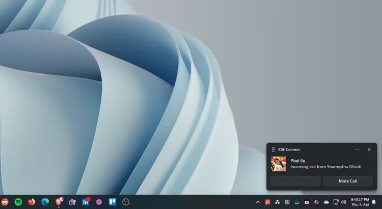 incoming-phone-call-notification-on-pc-via-kde-connect مزايا ربط هاتف Android مع Windows لتحقيق تجربة استخدام موحدة بدون تعقيدات