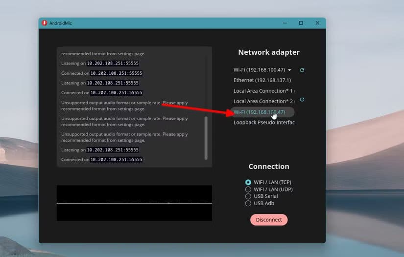 ksnip_20251118-181249 تحويل هاتف Android إلى ميكروفون لاسلكي للكمبيوتر بسهولة وبدون معدات إضافية
