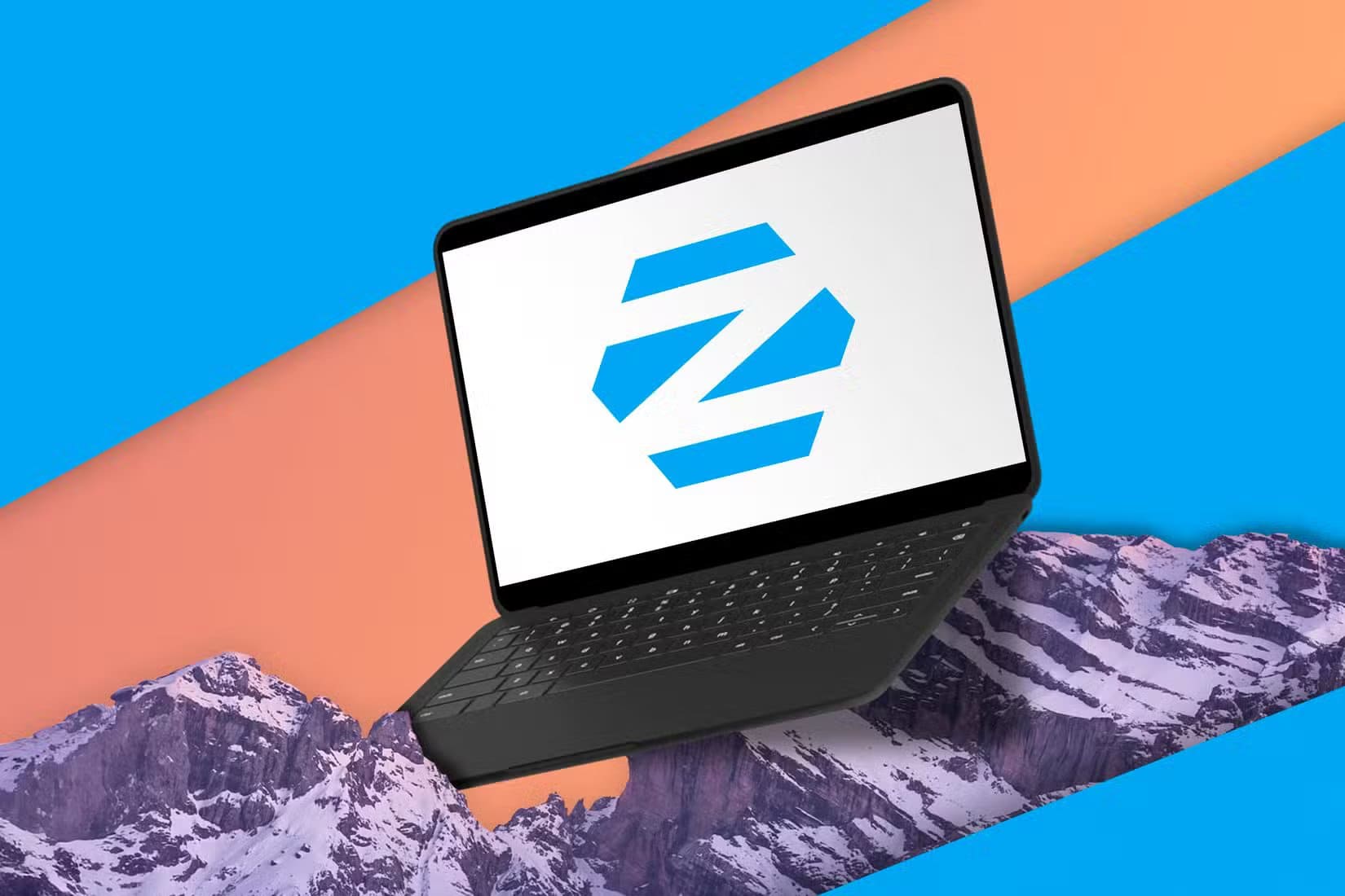 laptop-with-the-zorin-logo-in-the-snowy-mountains-from-zorin-s-default-wallpaper أسباب تدفع مستخدمي Linux لاختيار النسخ المدفوعة لتحقيق تجربة أفضل