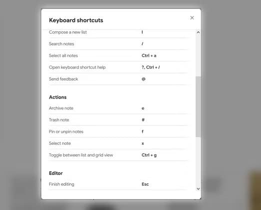 shortcuts-list Google Keep يمنحك طريقة أسهل لإدارة مهامك وتنظيم يومك بكفاءة