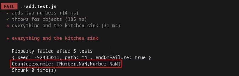 text-in-a-terminal-window-indicates-that-two-tests-pass-but-one-fails-there-are-annotations-on-the-screen-that-indicate-after-5-tests-an-nan-value-caused-it-to-fail تقنية فعّالة لاكتشاف الأخطاء الخفية في الكود باستخدام الاختبارات التلقائية الواسعة