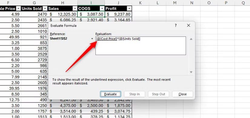 the-first-expression-of-a-formula-is-underlined-in-excel-s-evaluate-formula-dialog-box أفضل اختصارات Excel التي تكشف أخطاء الجداول وتصلحها بسرعة