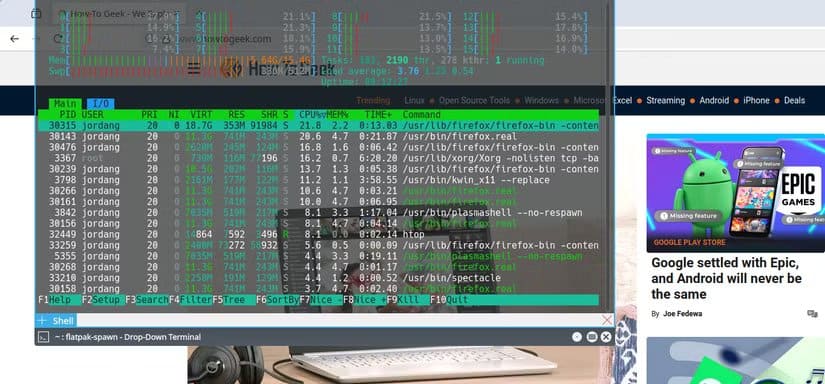 the-yakuake-terminal-emulator-with-transparency-over-the-how-to-geek-website تطبيقات تمنح سطح مكتب Linux انطلاقة أسرع وأكثر سلاسة عند التشغيل