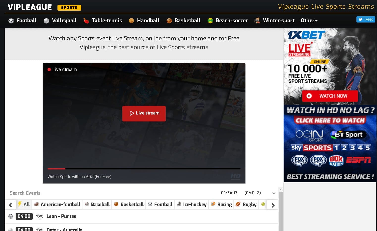 vipleague-1 أفضل البدائل لبث المباريات الرياضية المباشرة بدون انقطاع