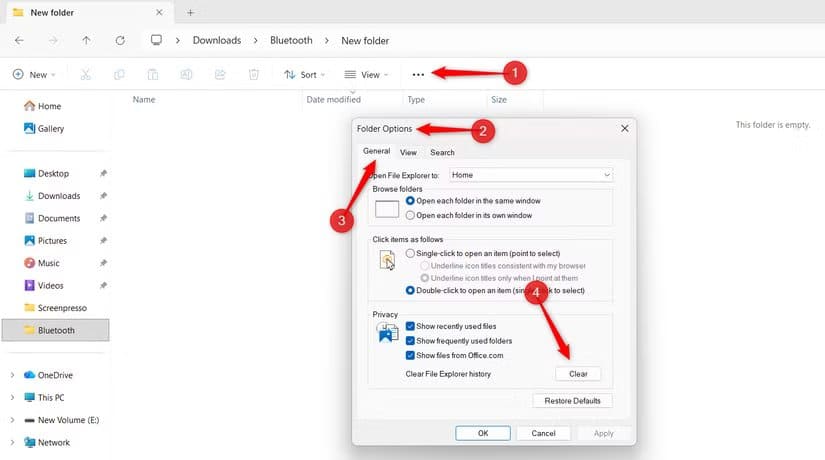 2-clearing-file-explorer-history-from-the-options-window-of-file-explorer حلول فعّالة تمنع تعطل مستكشف ملفات ويندوز وتحسن استقراره