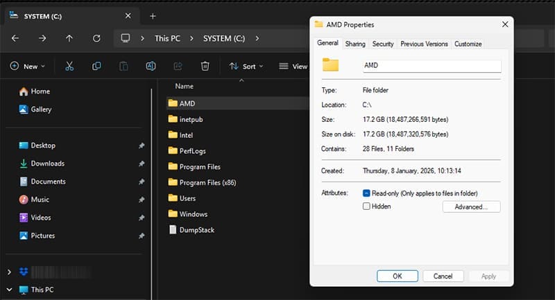 AMD-Folder-Getting-Increasingly-Large-–-What-to-Do-1 حل مشكلة تضخم حجم مجلد AMD وتحرير مساحة القرص بأمان