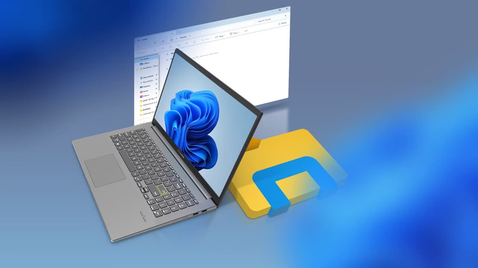 a-laptop-with-windows-11-and-the-windows-explorer-icon-next-to-it حلول فعّالة تمنع تعطل مستكشف ملفات ويندوز وتحسن استقراره