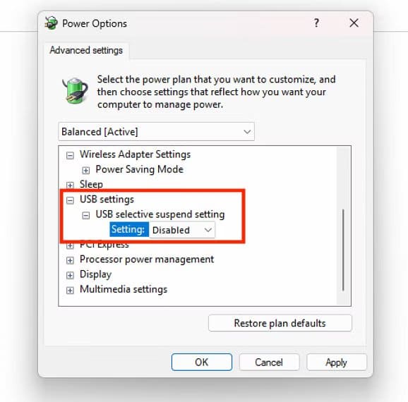 advanced-power-settings-with-usb-suspend-settings-highlighted أهم الإعدادات الأربعة لتبسيط استخدام نظام ويندوز بشكل فعال