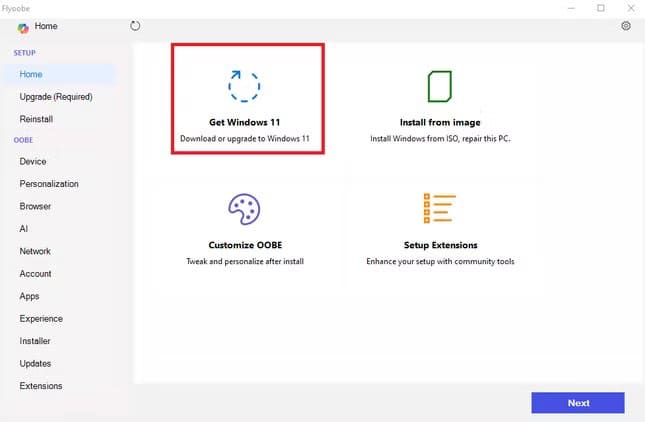flyoobe-install-home أدوات مفتوحة المصدر تمنحك تحكمًا أوسع في ويندوز 11