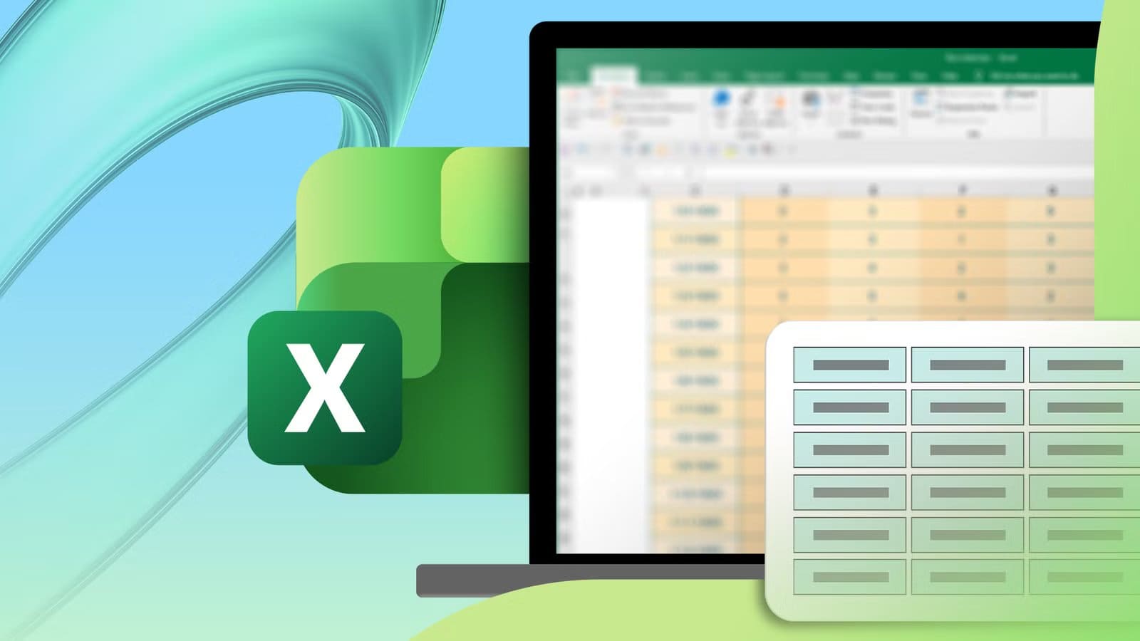 illustration-of-a-laptop-displaying-a-blurred-excel-spreadsheet-with-the-microsoft-excel-logo-beside-it طرق بسيطة لاختيار عناصر عشوائية من قائمة في Excel