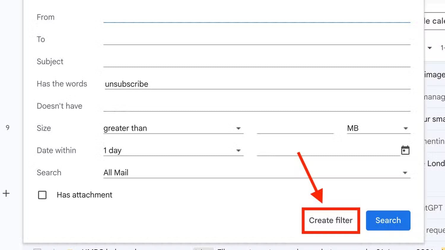 L'option « Créer un filtre » dans Gmail : arrêtez de payer pour l'espace Gmail et profitez de solutions intelligentes et gratuites.