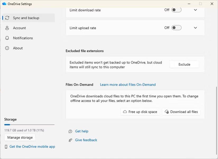 change-onedrive-to-free-up-disk-space 5 تطبيقات شائعة تستهلك مساحة التخزين على جهازك دون أن تنتبه