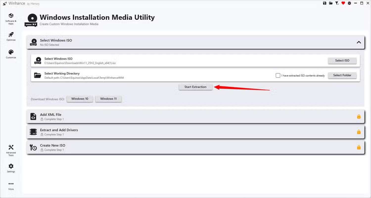 click-start-extraction أفضل طريقة لإزالة برامج ويندوز 11 غير الضرورية وتثبيت برامجك المفضلة دفعة واحدة