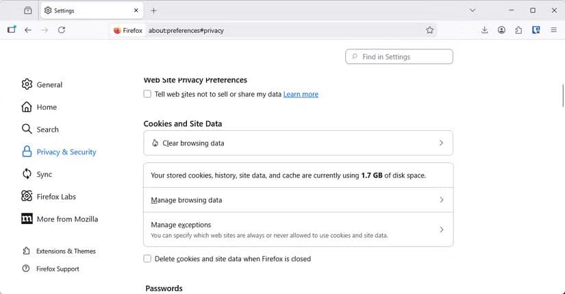 the-amount-of-storage-space-used-up-by-firefox 5 تطبيقات شائعة تستهلك مساحة التخزين على جهازك دون أن تنتبه