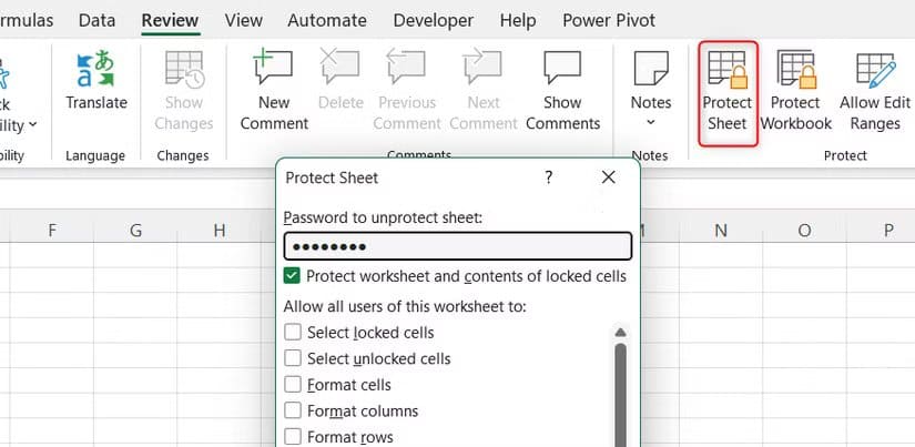the-protect-sheet-button-in-excel-is-selected-and-the-resultant-dialog-with-a-password-entered-is-displayed أمان ملفات إكسل ضعيف للغاية وهذه الطريقة الوحيدة لحماية بياناتك فعليًا