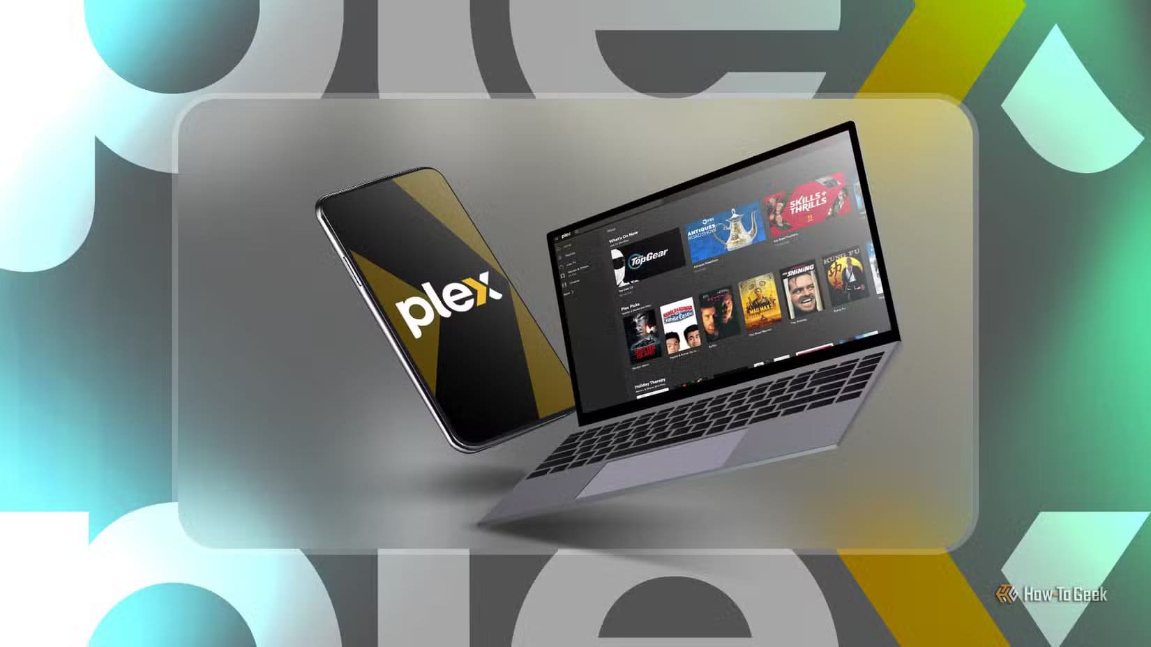 a-phone-with-the-plex-logo-and-a-laptop-beside-it-with-the-plex-home-screen حل مشاكل البث عن بُعد في Plex وضمان استقرار التشغيل بدون انقطاع