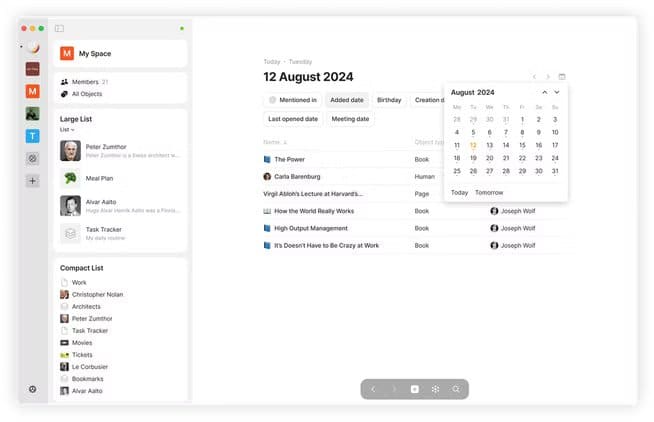 an-anytype-interface-showing-a-calendar-object-lists-and-spaces تطبيق مجاني يجمع وظائف أربعة اشتراكات مدفوعة ويختصر النفقات