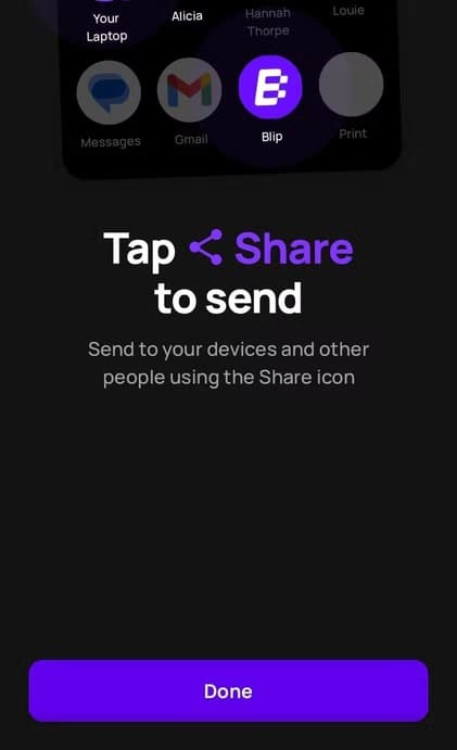 blip-s-onboarding-screen-after-successful-setup-on-android أسرع أداة مجانية لنقل الملفات بدون قيود بديل التخزين السحابي