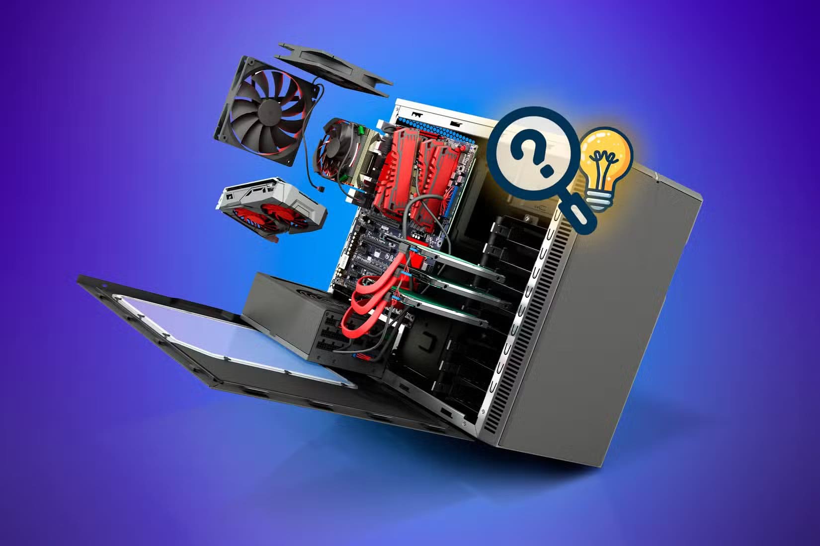 computer-case-with-internal-components-popping-out-and-a-tip-icon-on-the-right-side تحديث BIOS أصبح ضرورة لحماية الحاسوب وتحسين الأداء