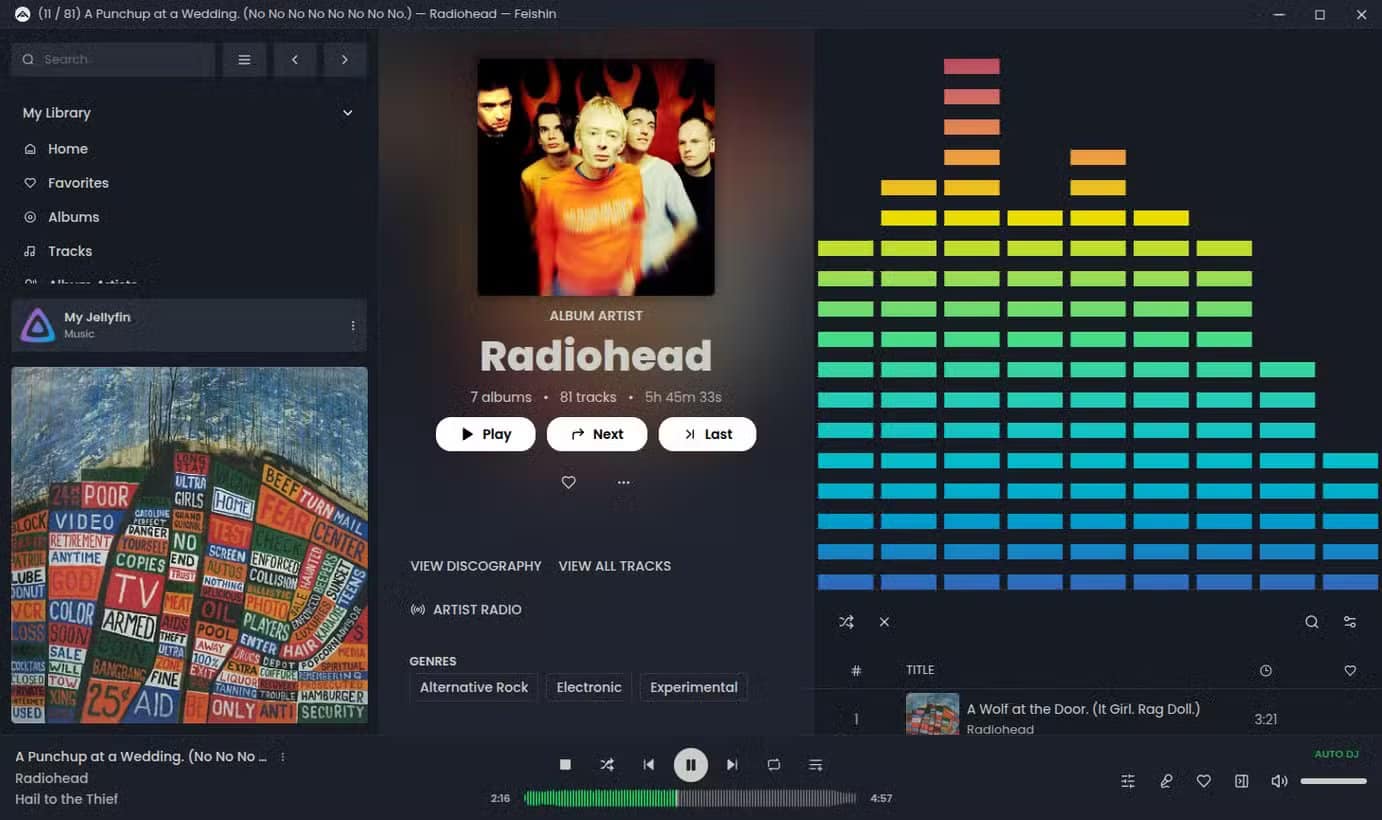 feishin-desktop-app-with-a-queue-showing-a-visualization 6 تطبيقات Linux محمولة تعزز إنتاجيتك على أي توزيعة دون تثبيت