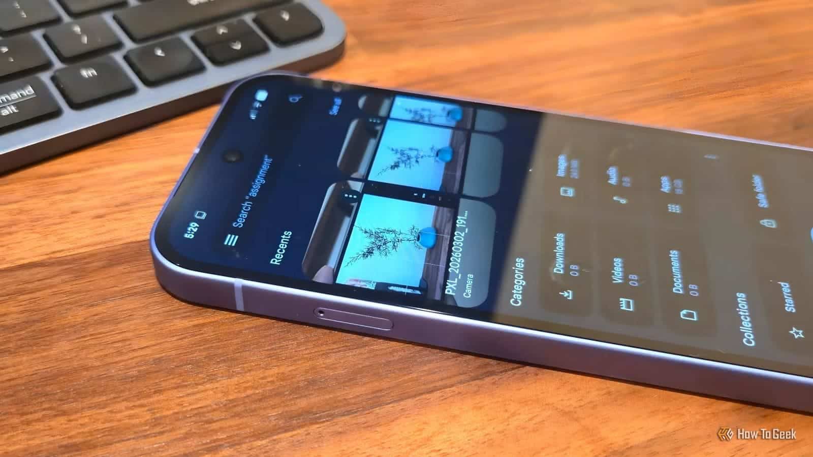 files-by-google-file-manager-on-a-google-pixel-10a-next-to-a-keyboard 4 أسباب تجعل مدير الملفات الافتراضي في أندرويد خيارًا أفضل من تطبيقات إدارة الملفات