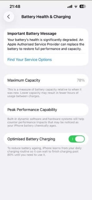 iphone-battery-health-in-the-settings-app 7 خطوات بسيطة تحافظ على أداء هاتفك الذكي سريعًا لسنوات