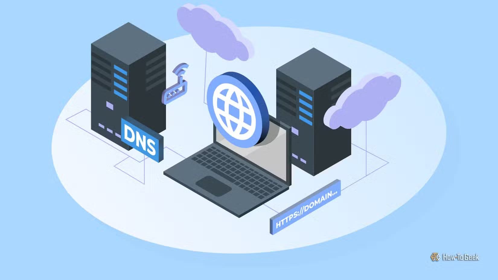 isometric-illustration-of-a-self-hosting-setup-with-a-laptop-connected-to-black-server-towers-a-router-a-blue-globe-a-label-with-dns-and-a-domain-address حرّر ملفات PDF بسهولة باستخدام أداة مجانية وفعّالة