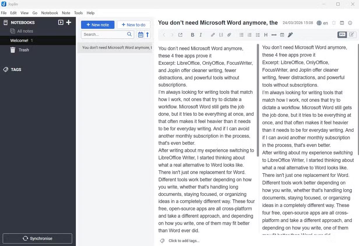 Joplin-1: Alternatif gratis terbaik untuk Microsoft Word untuk membuat dan mengedit dokumen profesional.