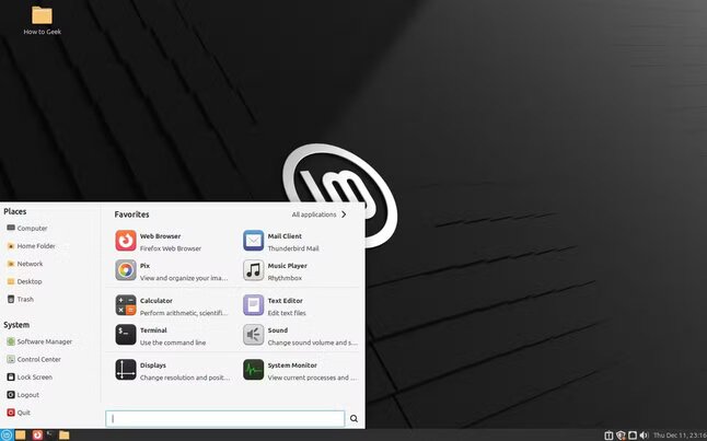 linux-mint-mate-start-menu-like-app-launcher أفضل بيئات سطح المكتب في لينكس التي تتفوق على GNOME من حيث الأداء والتخصيص