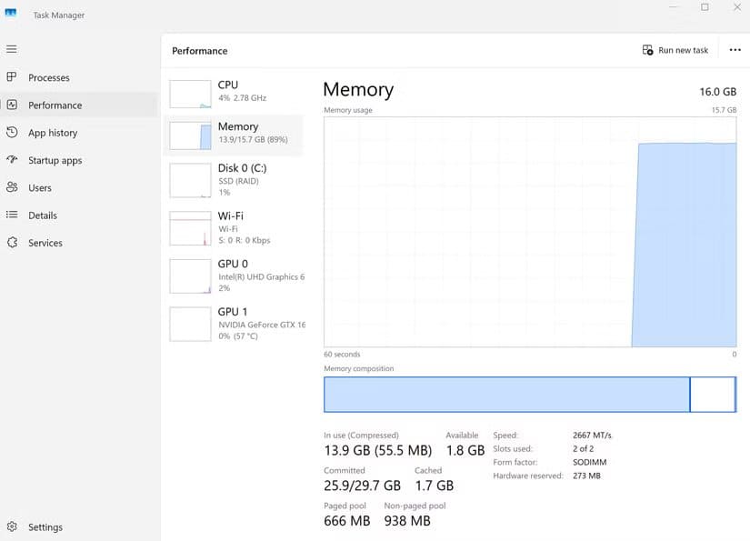 memory-1 ثلاث معلومات مضللة يعرضها مدير المهام في ويندوز عن أداء جهازك