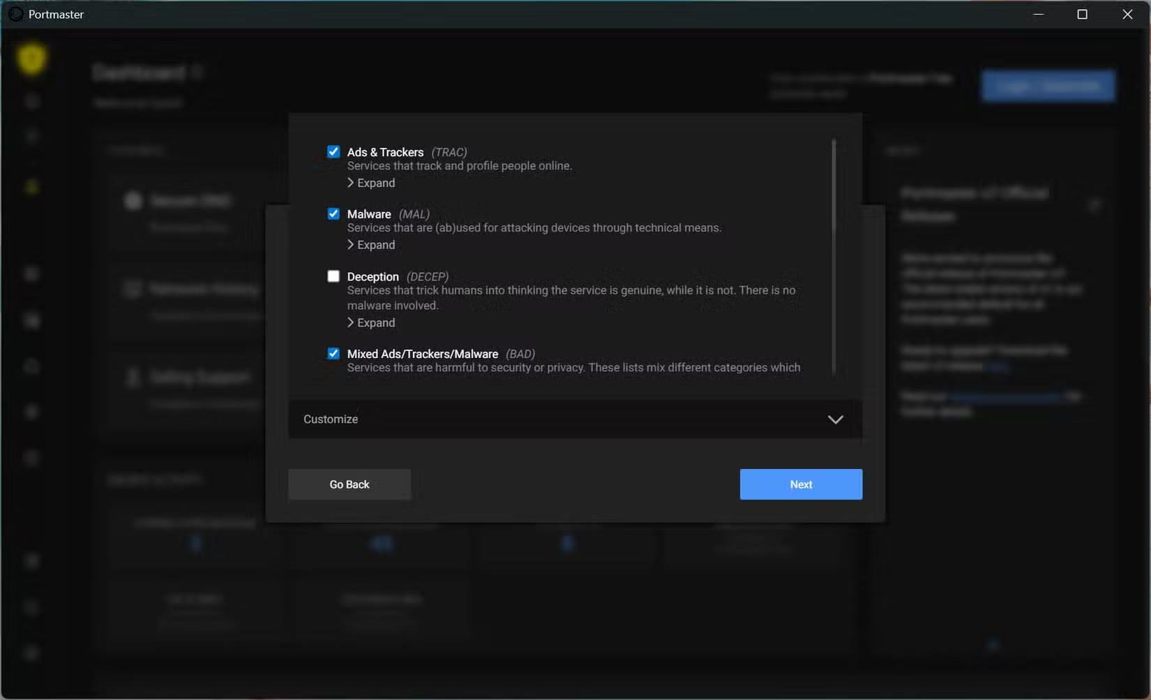 portmaster-blocking-trackers-and-some-ads أفضل ثلاثة برامج مفتوحة المصدر لإدارة شبكات ويندوز بكفاءة