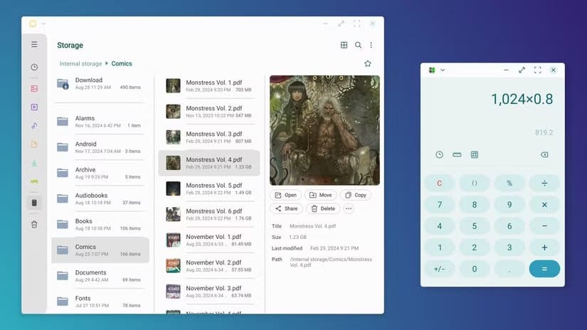 samsung-my-files-and-the-calculator-app-in-samsung-dex 4 أسباب تجعل مدير الملفات الافتراضي في أندرويد خيارًا أفضل من تطبيقات إدارة الملفات