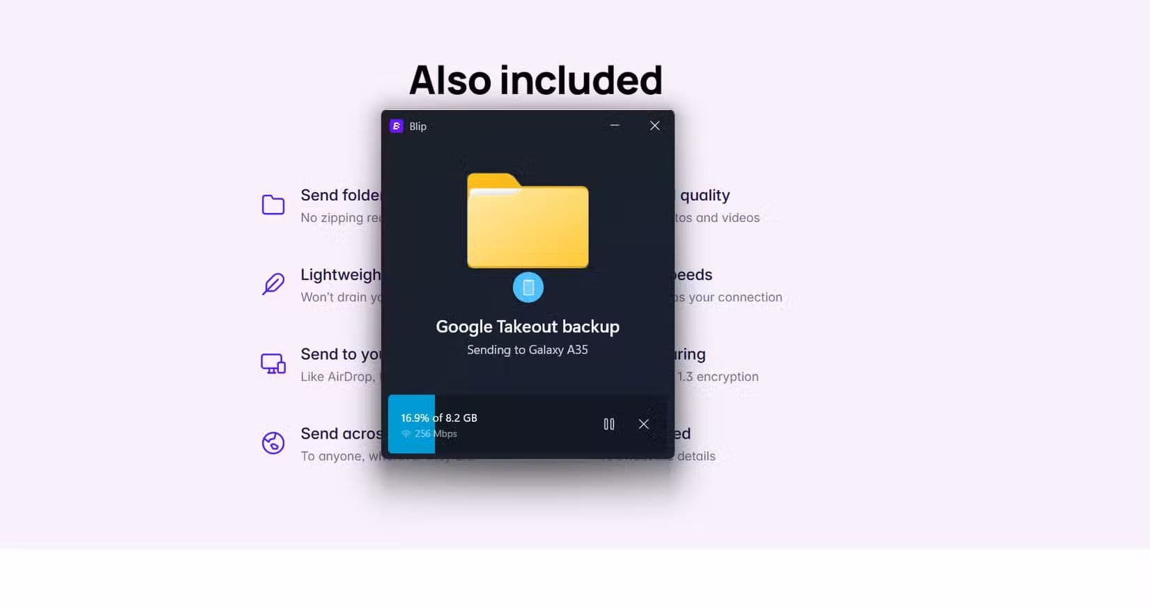 sending-a-large-folder-from-laptop-to-mobile-via-blip أسرع أداة مجانية لنقل الملفات بدون قيود بديل التخزين السحابي
