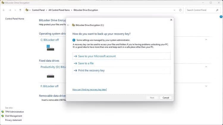 setting-up-bitlocker-encryption لماذا يتفوق ويندوز على لينكس في الأمان من خلال ثلاث ميزات أساسية