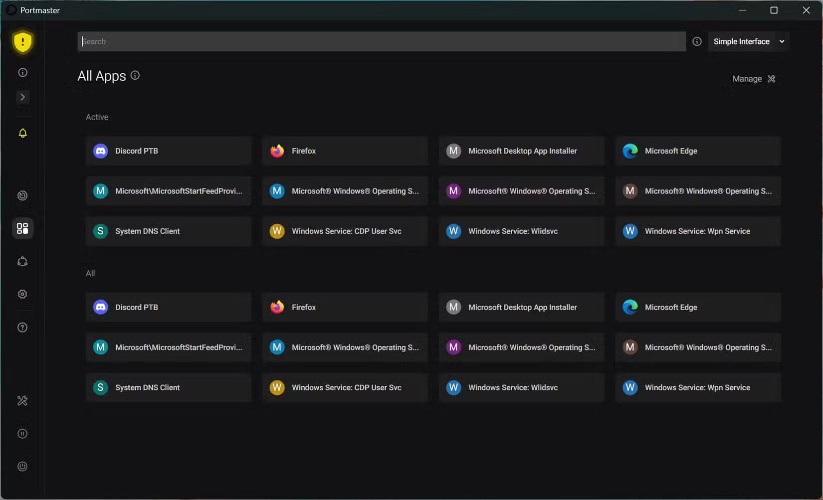 the-active-apps-in-portmaster أفضل ثلاثة برامج مفتوحة المصدر لإدارة شبكات ويندوز بكفاءة
