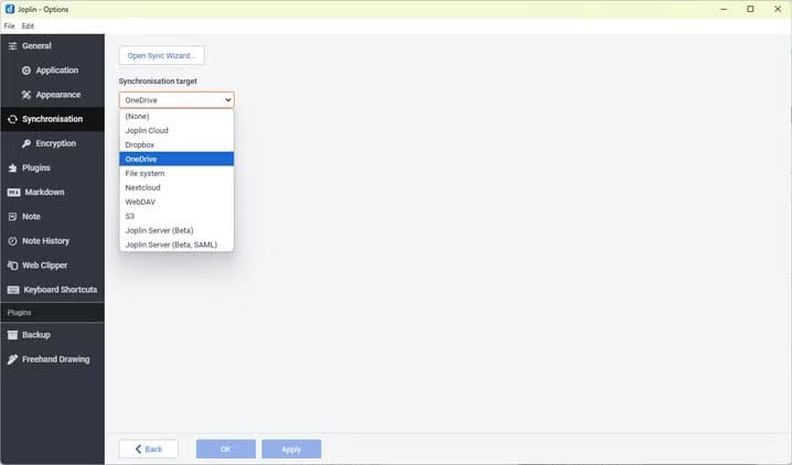 the-joplin-cloud-options أفضل أربعة تطبيقات إنتاجية لويندوز تساعدك على إنجاز العمل بسرعة